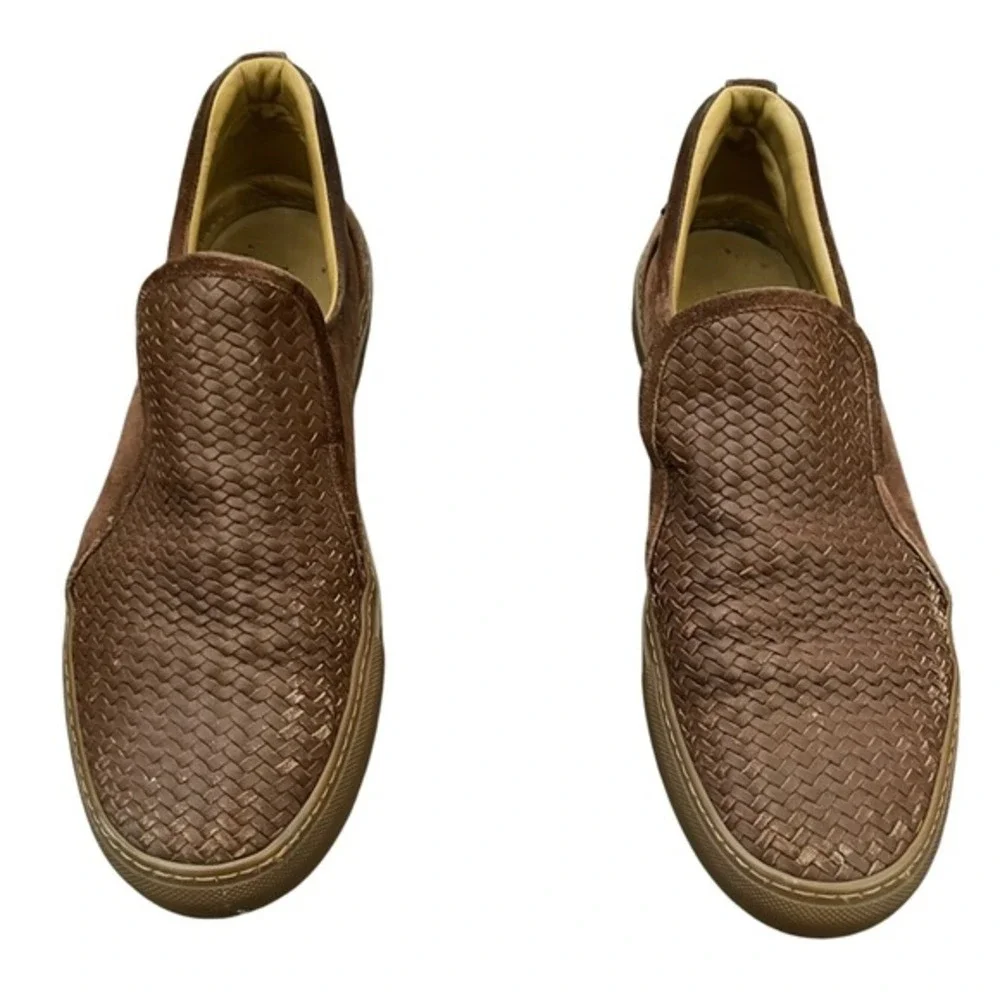BUSCEMI‎ Mens Brown Woven Leather Suede Slip On Loafers Italy 48 Quiet Luxury